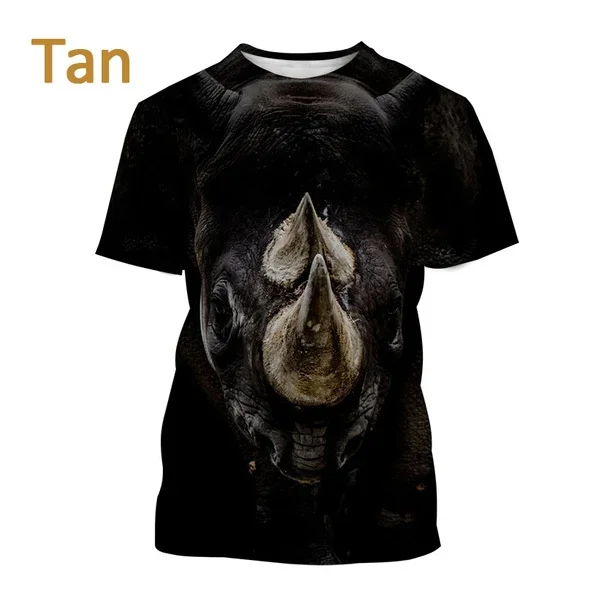 Men\'s Large Animal Print T-shirt New African Rhino Short-sleeved T Shirt Harajuku Hip-hop Casual Fashion Streetwear Top