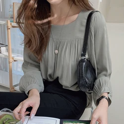 roupas feminina blusas para mujer Women Elegant Solid Thin Blouse Shirt Blusa Long Sleeve Tops Female Spring Clothing 여자 블라우스