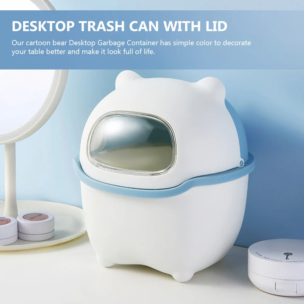 

1pc Mini Flip Trash Can Mini Garbage Can Cartoon Bear Desktop Garbage Bin Small Waste Basket For Bathroom Room Travel Use