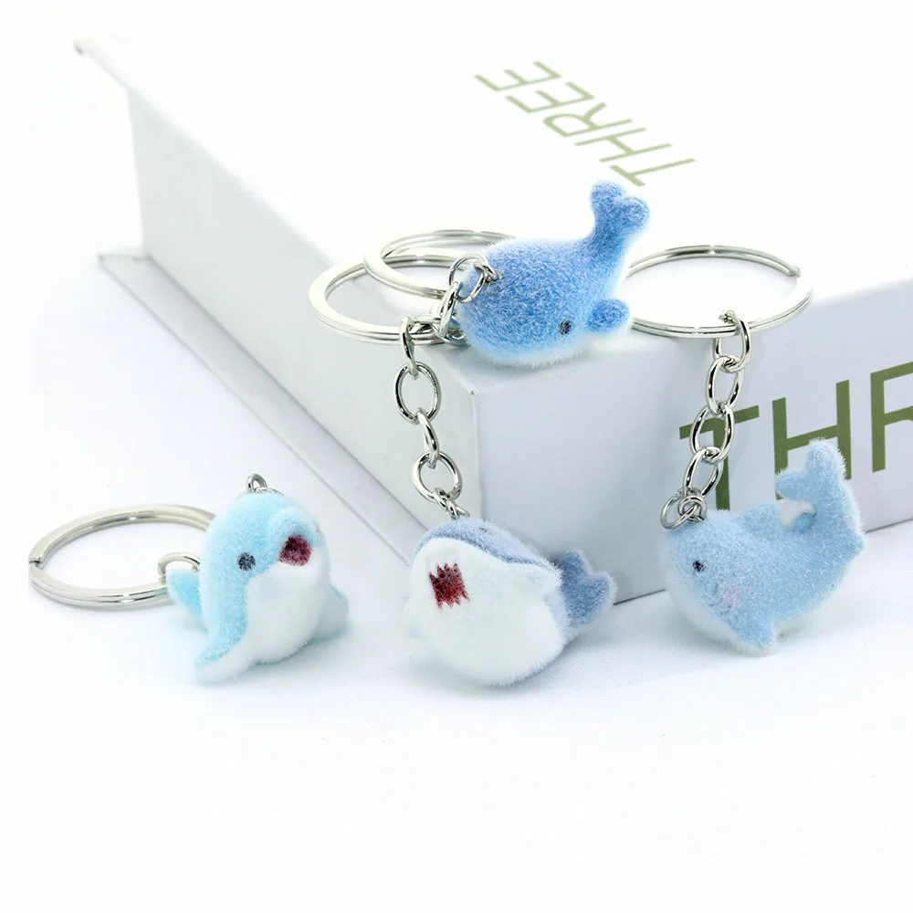 1Pcs Flocked Whale Shark Small Pendant Cute Resin 3D DIY Keychain Bag Charm Phone Strap Gift for Friends