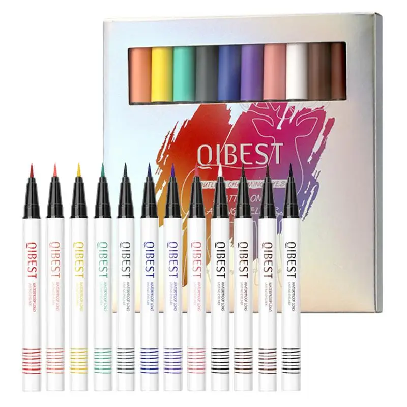 Set di Eyeliner liquido opaco da 12 pezzi Eyeliner liquido impermeabile opaco facile da applicare liquido per Eyeliner opaco arcobaleno a lunga durata