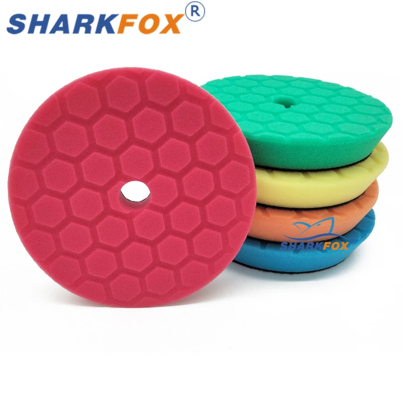 Sharkfox 5inch(125mm) 6inch(150mm) Car Buffing Polishing Pads Beveled Hex-Logic Sponge For DA/RO/GA Buffer Polisher