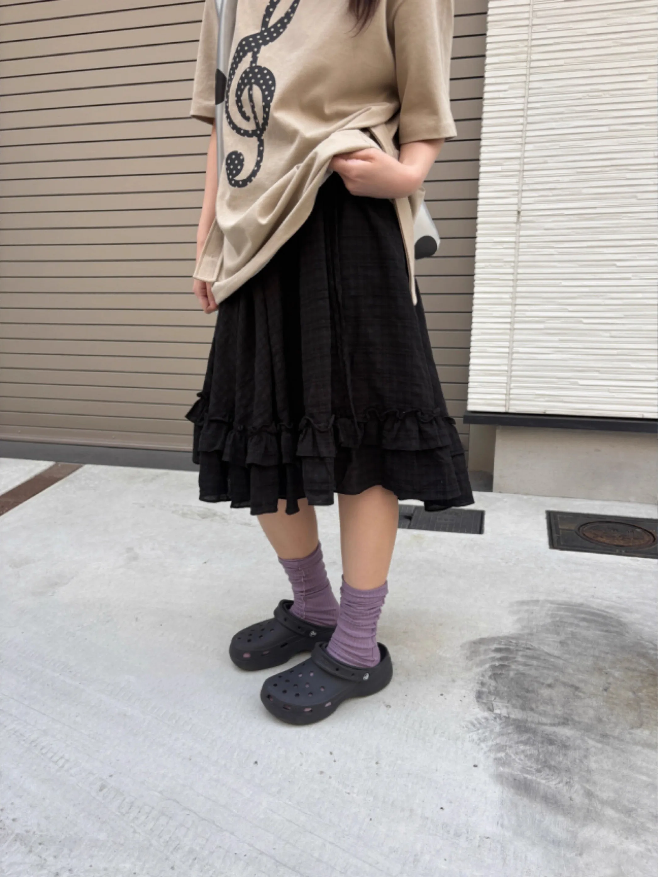 Retro Japońska Spódnica w Kratę z Koronkowym Wykończeniem, Damska, z Wysokim Stanem, Bawełniana, Codzienna, z Wysokim Stanem, Dr