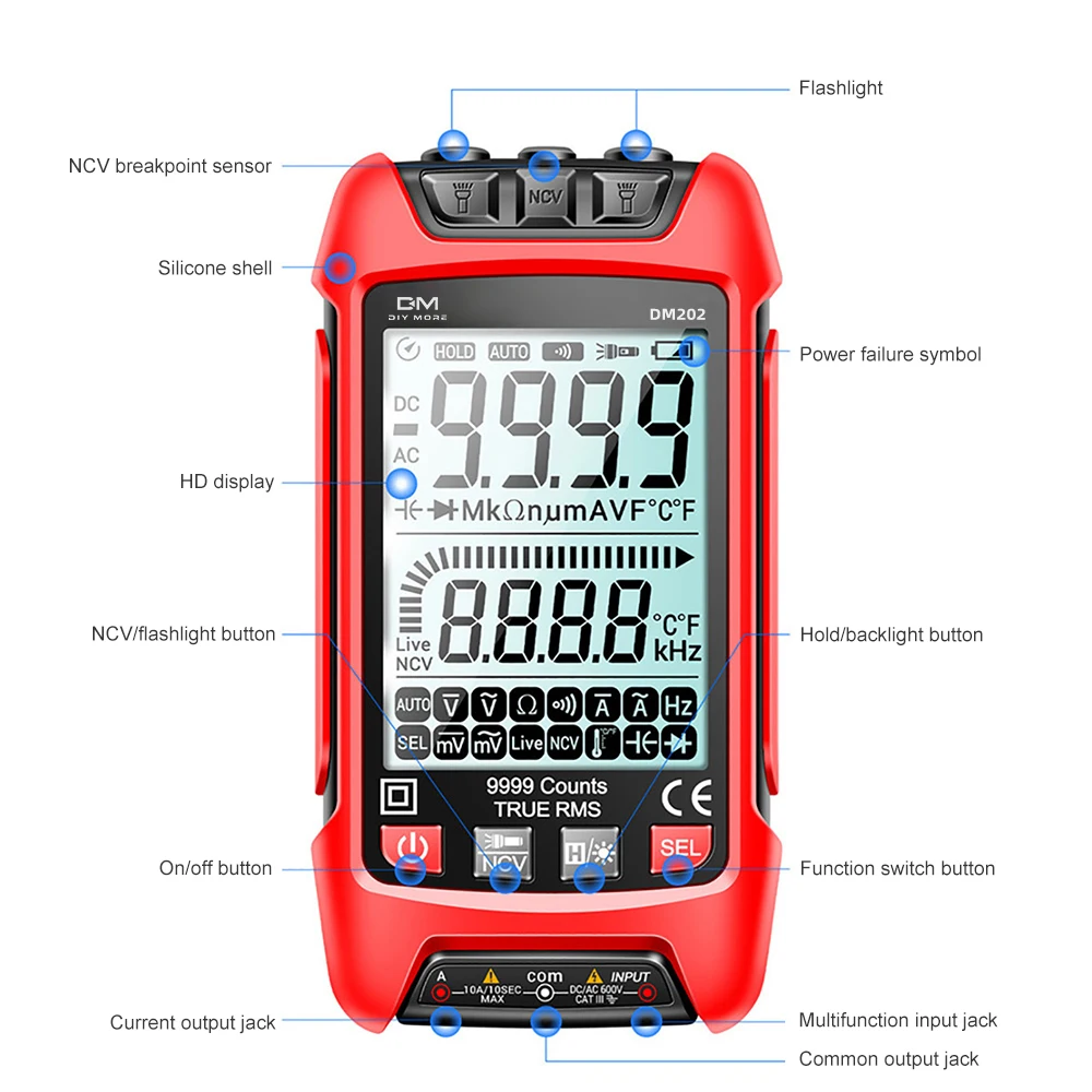 Smart Digital Multimeter 6000 Counts True RMS Auto Electrical Capacitance Meter Temp Resistance Transistor Testers Mmultimetro