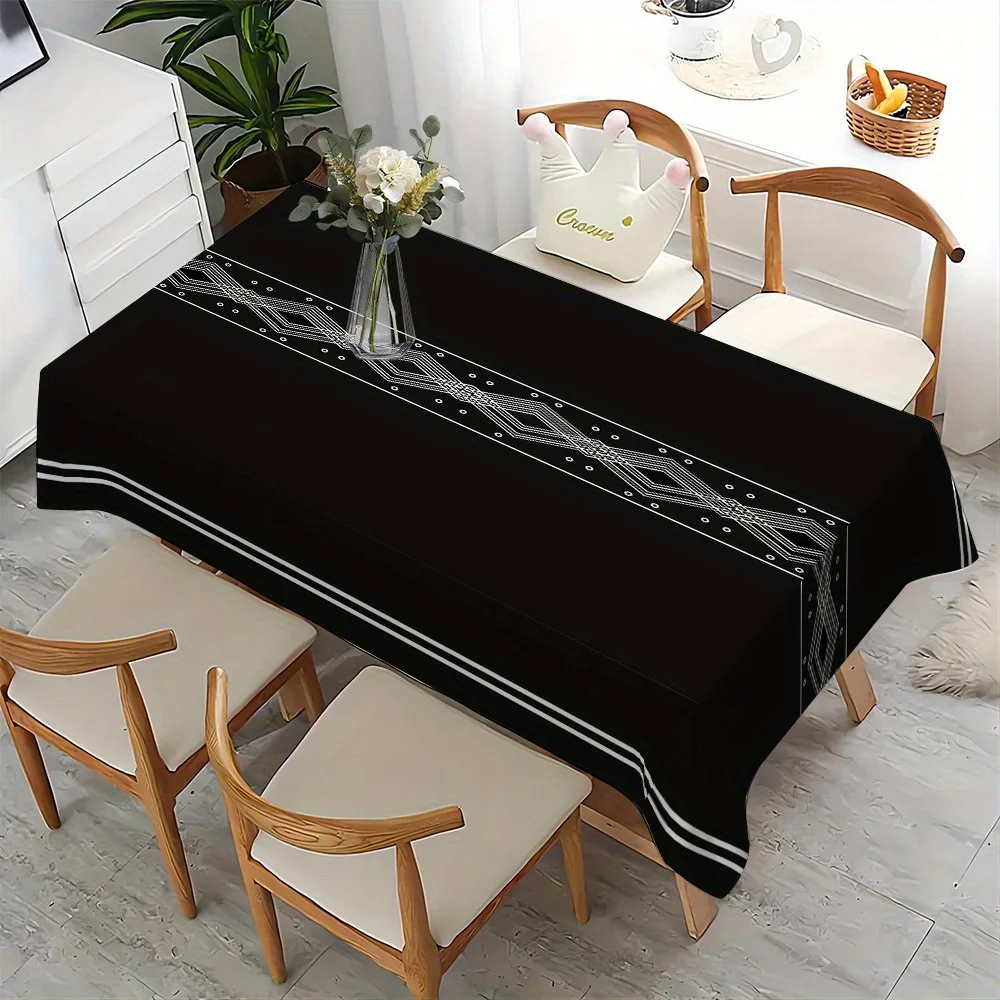 JIT + 1pc polyester tablecloth, black minimalist pattern tablecloth, simple printed tablecloth, woven table coverxzj
