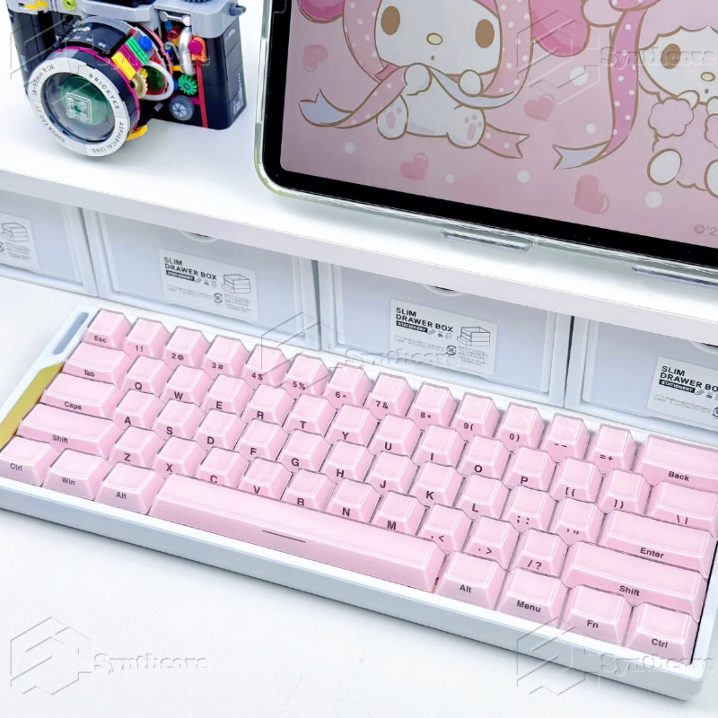 95 Key Crystal Side Engraved Keycap PBT+PC Cherry Jelly Keyboard Keychain Compatible with 60/64/84 Mechanical Keyboard MX Switch