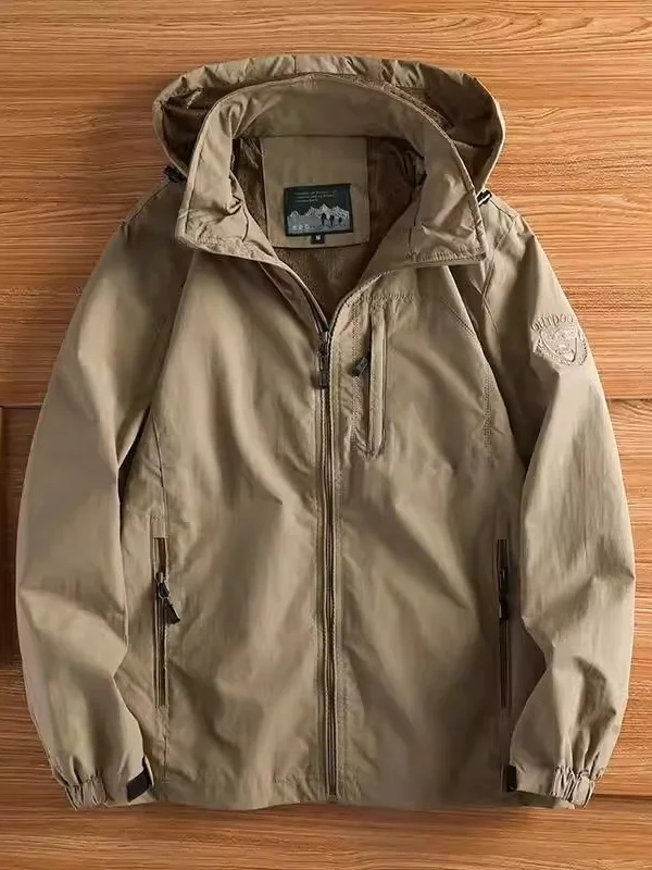 

Men's Casual Hooded Outdoor Jaet Tee-Proof Windproof Waterproof Spring Autumn Leisure Coat Nylon Fiber Long Sve Zipper