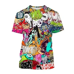 Summer Fashion Hip Hop Street Art graphic t shirts men Trend Casual Personality Graffiti Printed Round Neck Short Sleeve Tees