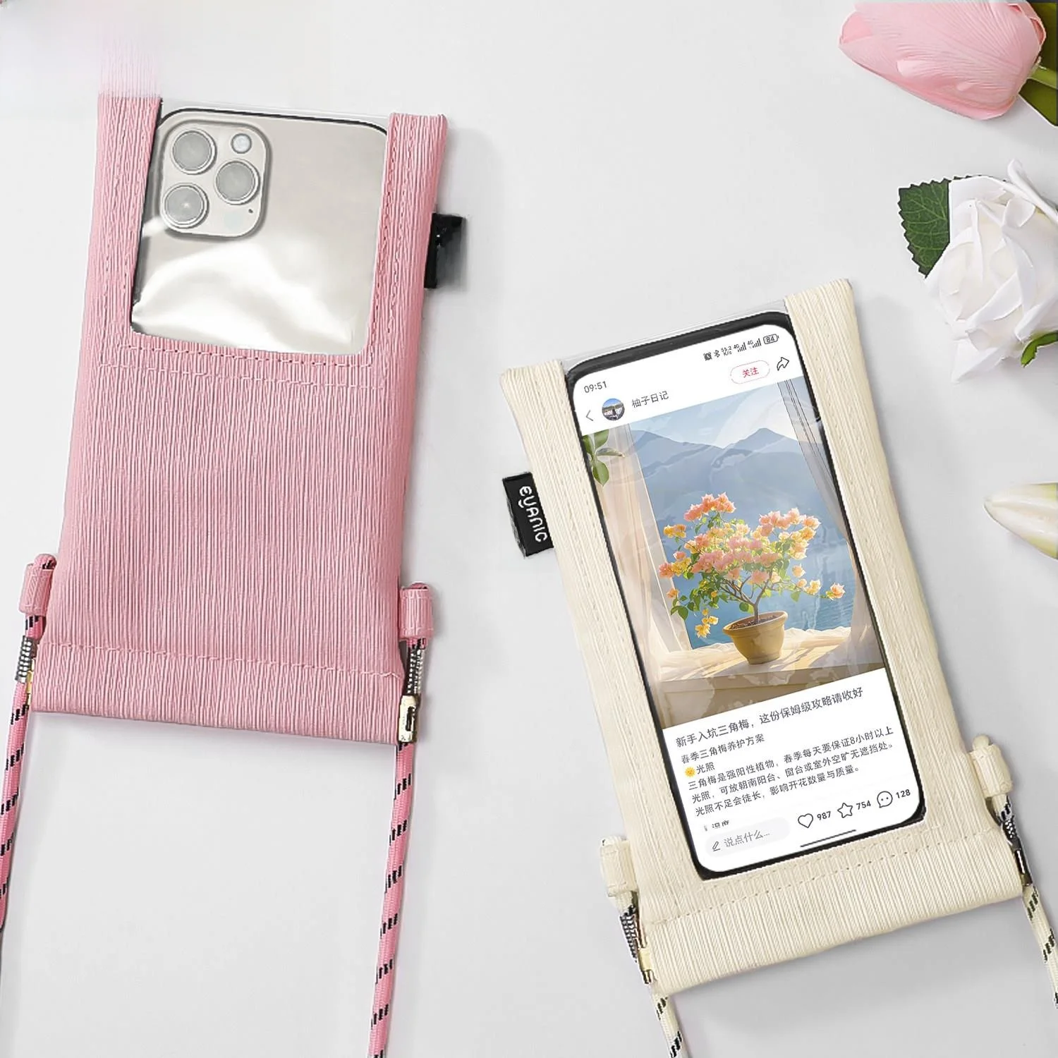 

Transparent Touchscreen Mobile Phone Crossbody Bag Youth Fashion Korean Style Magnetic Buckle Closure Bucket Shape Bag