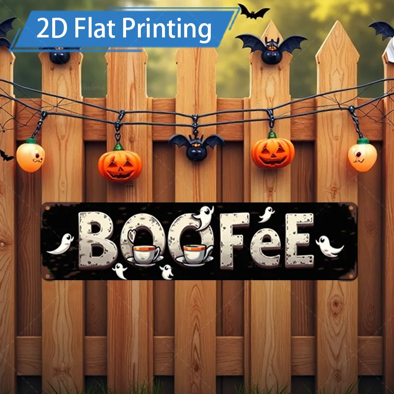 1 قطعة علامة معدنية ، 4x16 بوصة هالوين "BOOFe" شبح اليقطين طباعة مسطحة علامة معدنية ديكور #1