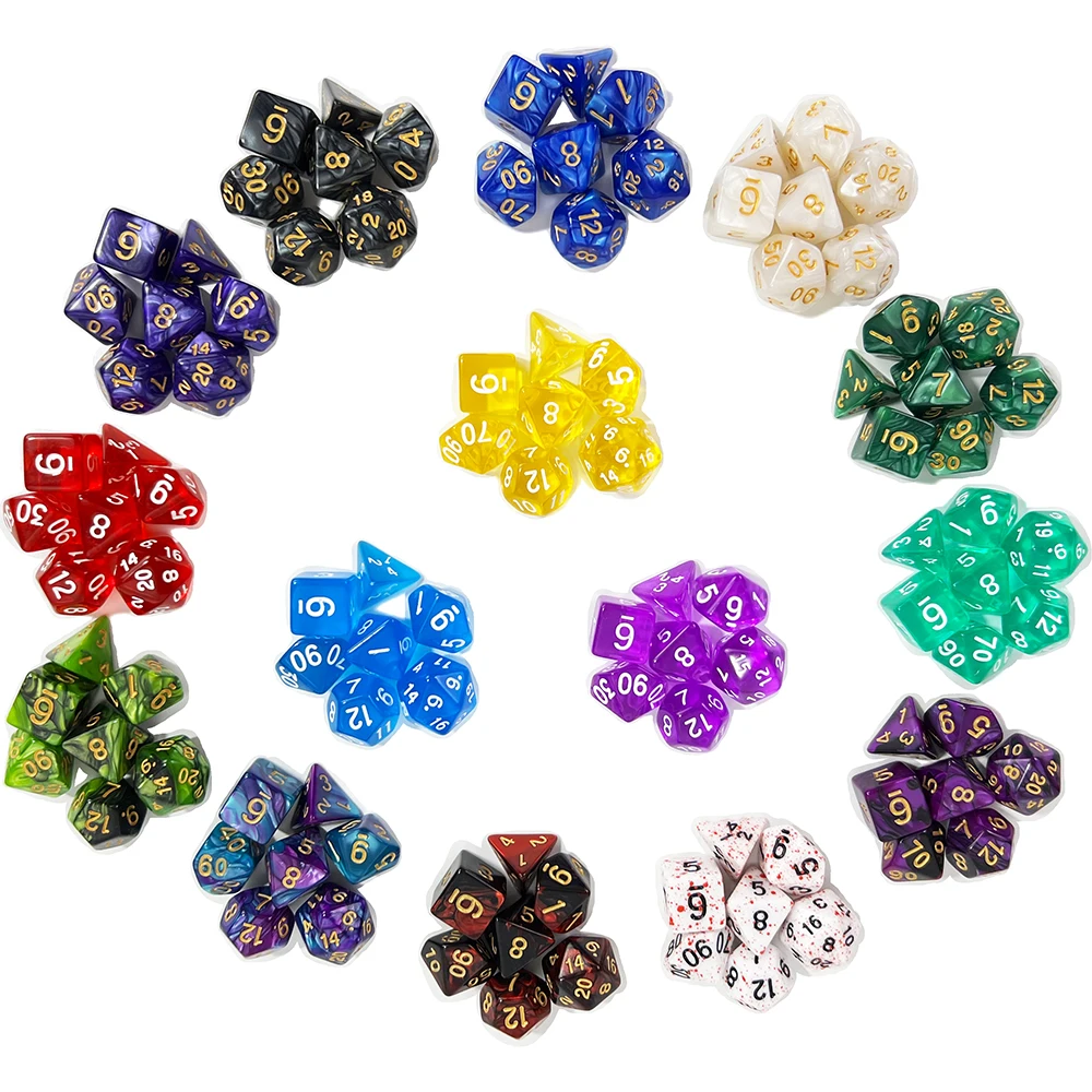 210 Pcs Multicolour Dice Set Polyhedral RPG DND Role Playing Dragons Board Game Multiple Dice with Bag