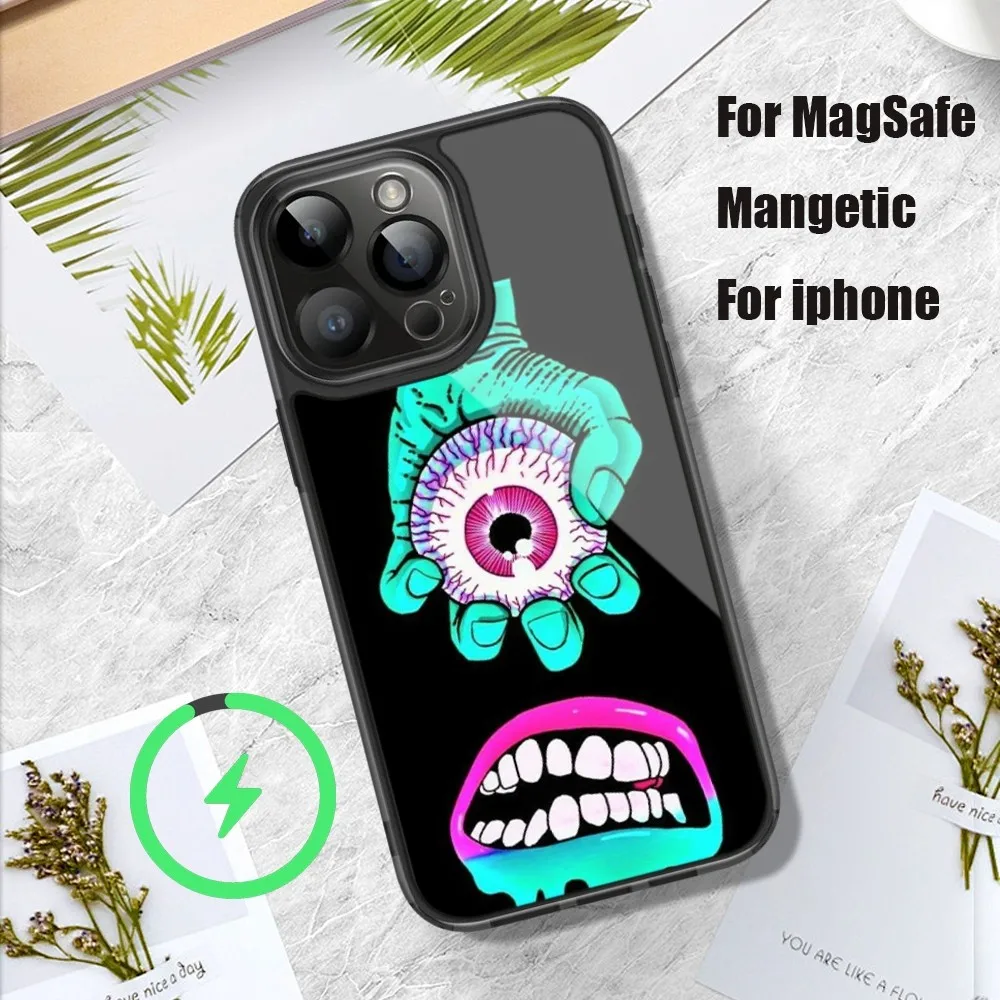 B-Bone Eyes Pattern Phone Case For iPhone 11 12 13 14 15 Pro Max Plus Mini Magsafe Magnetic Wireless Charging Shell