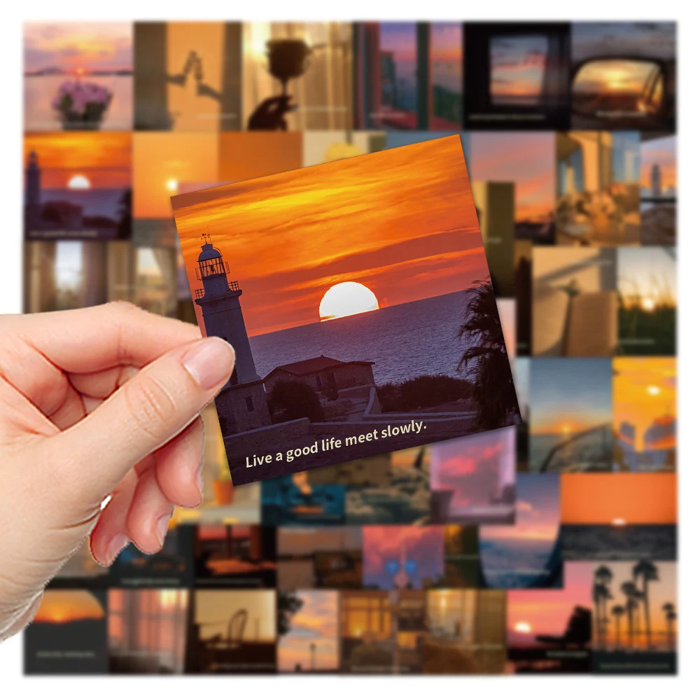 10/30/60pcs Beautiful Sunset Scenery Aesthetic Stickers Setting Sun Cartoon Decals DIY Suitcase Laptop Phone Sticker Decoration
