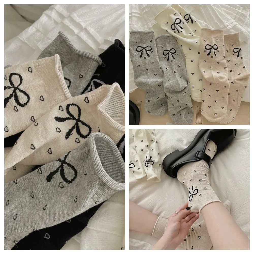 

New Breathable Bowknot Socks Y2K Spring Summer Cotton Socks Thin Sweet Sweet Stockings