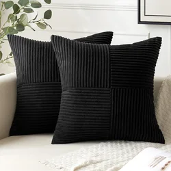 Black Sliced Throw Pillow Cover Boho Corduroy Striped Cushion Cover for Soft Living Room Bed 45x45CM Solid Pillowcase Home Decro