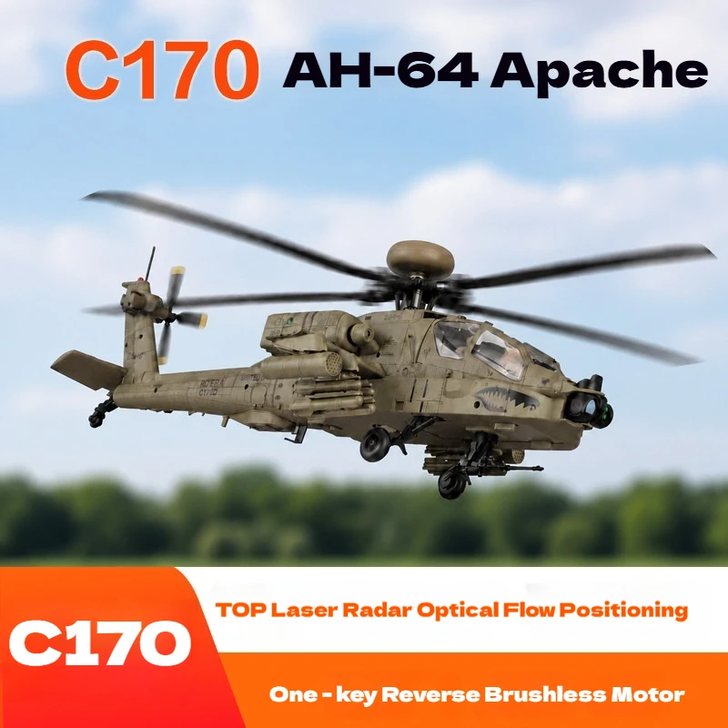 Helicóptero RC Apache RC con Armas, 6 Canales, Posicionamiento de Flujo Óptico, Vuelo Invertido con una Tecla, Vuelo 3D, C170, para Adultos, Vuelo al Aire Libre