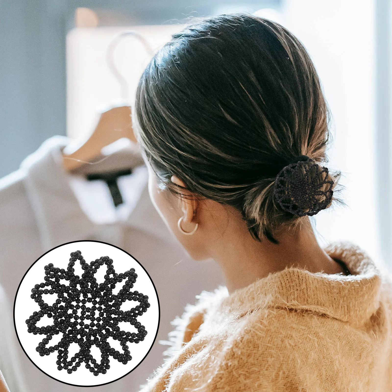 صانع كعكة الشعر الكروشيه المرن باللؤلؤ للرقص سنود، حامل كعكة الشعر القابل لإعادة الاستخدام، إكسسوارات الباليه النسائية #1