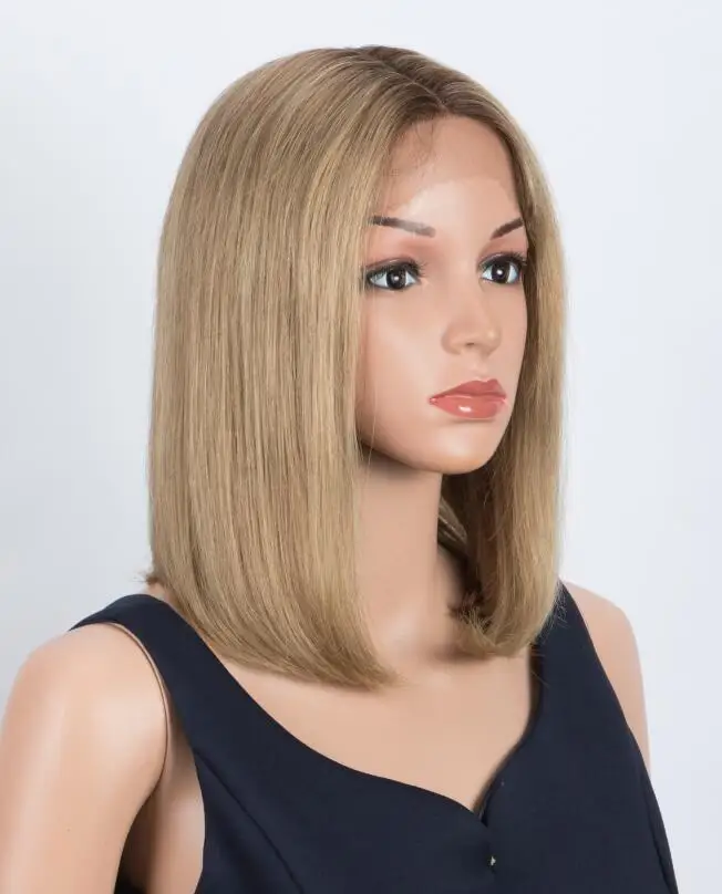 Rebecca Ombre Blonde Short Straight Bob 13x5x1 T Part Lace Front 100% Human Hair Wigs For Women Brazilian Remy Hair Middle Part