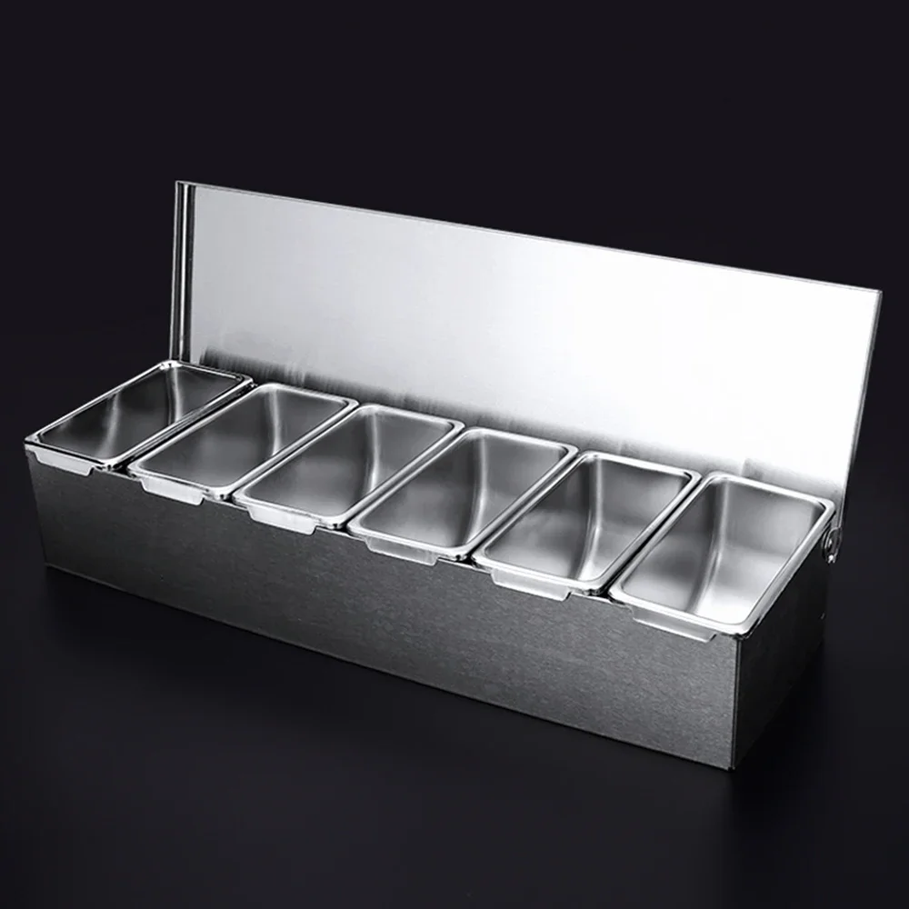 6 صواني مقصورة من الفولاذ المقاوم للصدأ محطة توب قابلة للفصل مكونات بيتزا بلاستيكية موزع بهار قابل لإعادة الاستخدام للمنزل