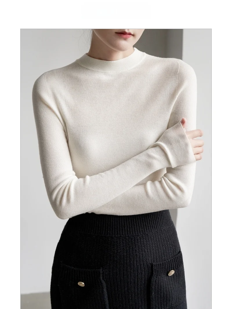 

Вязаный шерстяной свитер LIMONN Sl round Ne: мягкий, уютный, в полоску, базовый слой, для повседневной носки, с длинным рукавом, приталенный топ