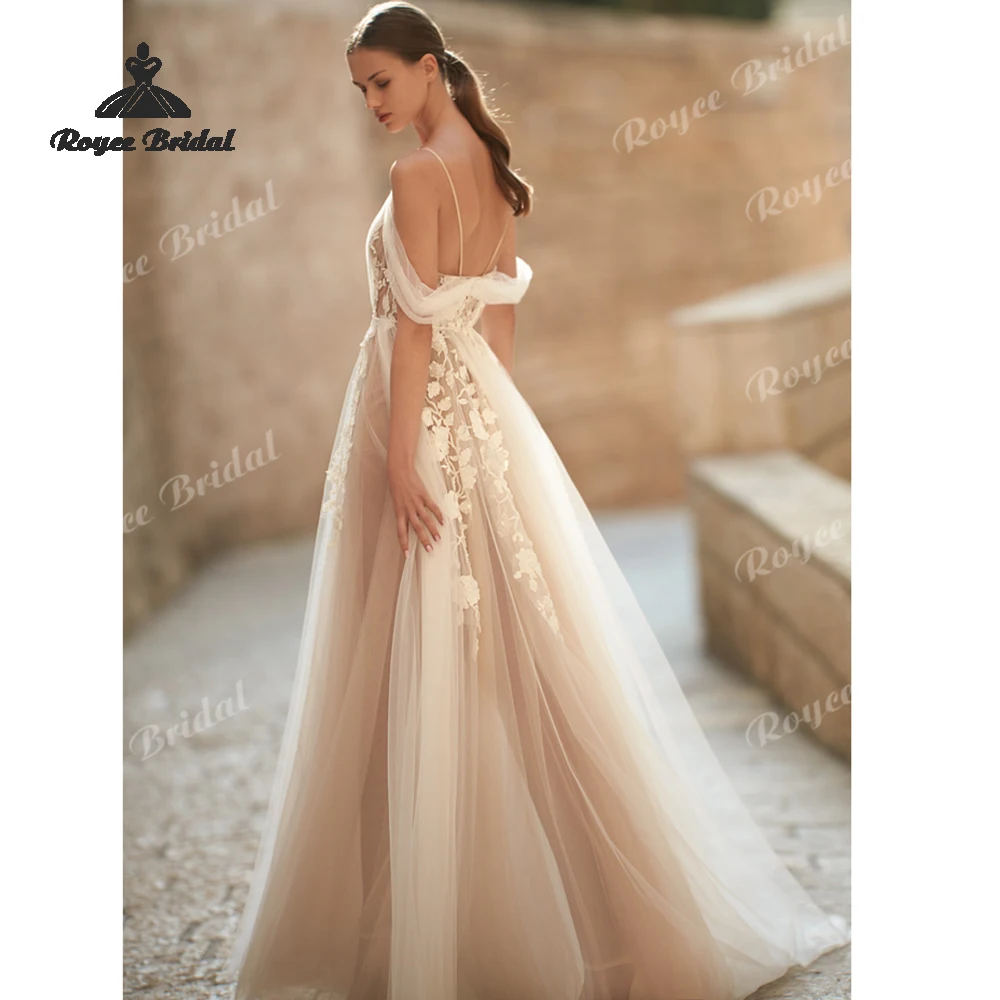 Elegant V Neck Sexy A Line Wedding Dresses 2027 Applique Off The Shoulder Beach Bridal Gown Customized vestido de novia