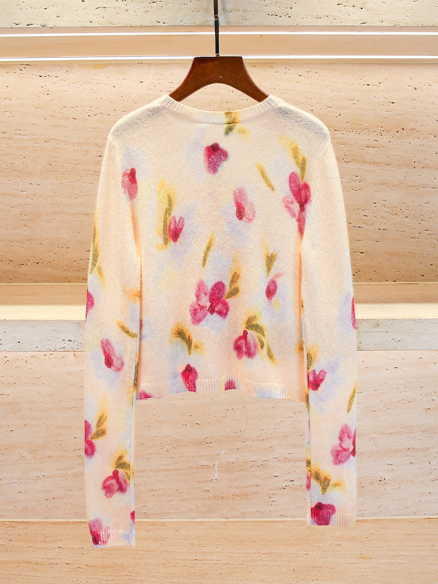 

Ele Women's Knitted Cardigan Spring Autumn Faion Soft Camere Iris Flower Pattern Commute Sle round Ne Long Sve