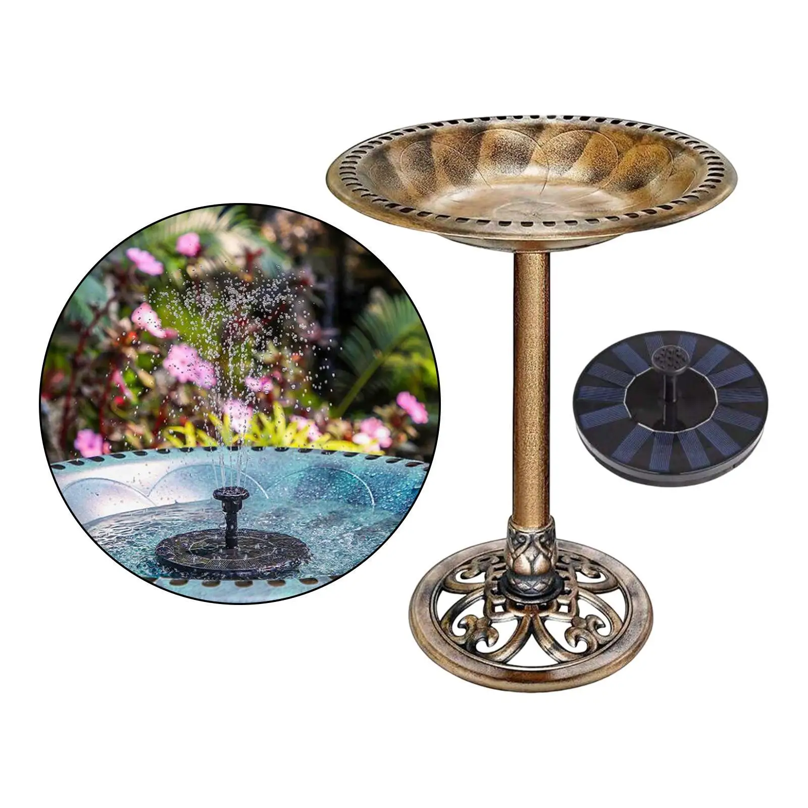 Garden Bird Bath Decoration Balcony Solar Powered water Fountain Aureate