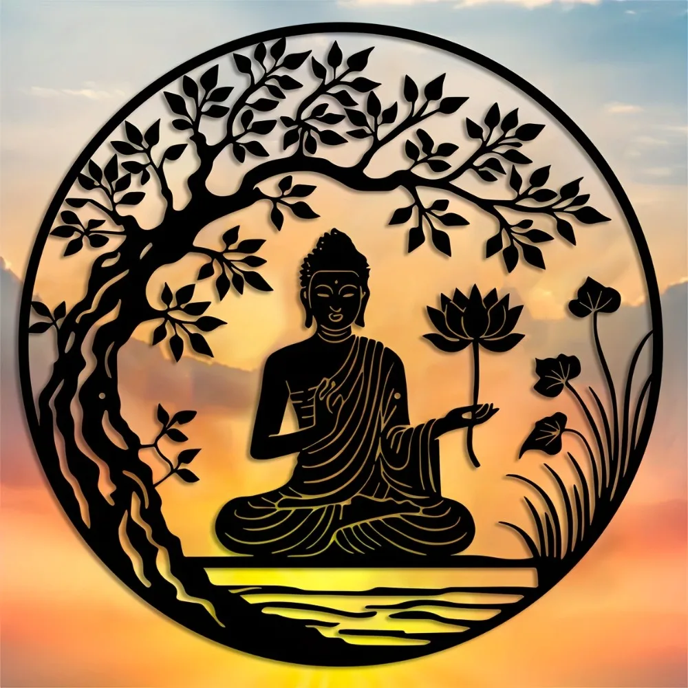CIFBUY Lotus Bodhi Tree Iron Wall Art Zen Minimalist Metal Sculpture Home Decor Living Room Bedroom Background Wall Ornament