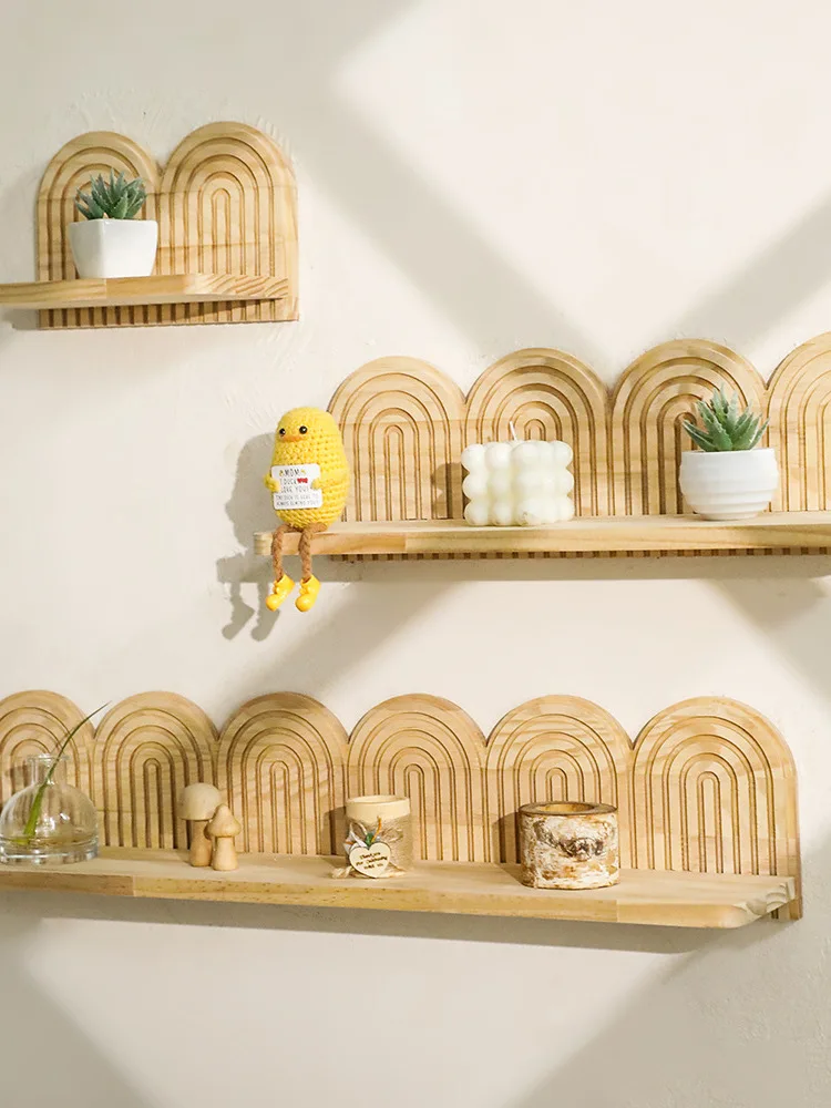 Bohemian  Wood  Wood Wall Mounted Storage Shelf Wabi Sabi Style Vacation Home Living Room Wall Decorative Artwork