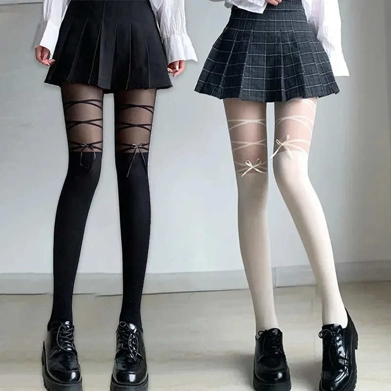 

Stockings Women Lingerie Bowknot Straps Lolita Cute Girls Long Tights Socks Black White Sexy Lingeries for Woman Onlyfans Medias