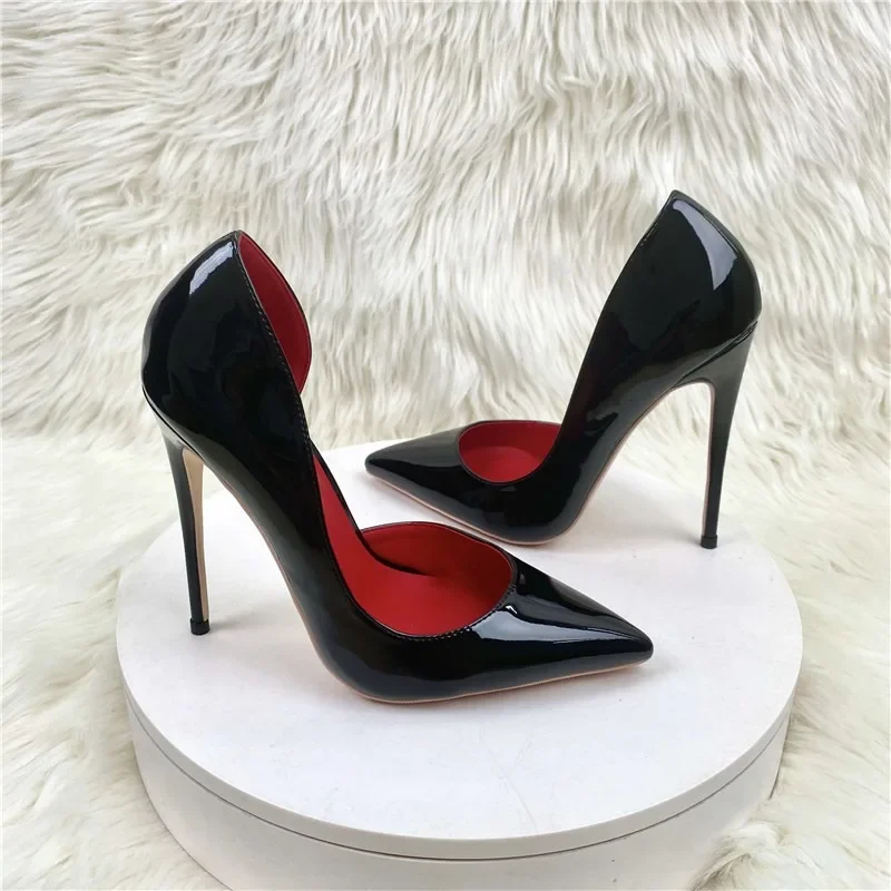 2024 New Lacquer Leather High Heels, Shallow Mouth, Pointed Head, Thin Heel, Side Air, High Grade Sexy Fashion Single Shoes