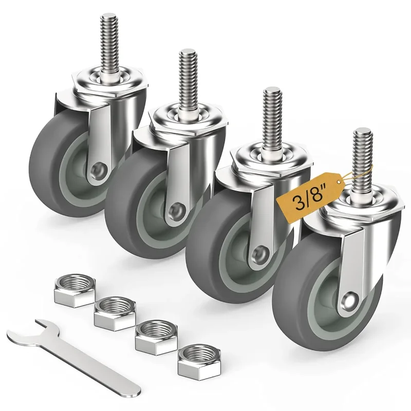 4pcs 3-inch gray non brake lever casters with threaded rotating heavy-duty casters