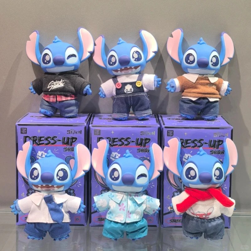 Stitch Dress-Up Show Series-caja ciega de felpa de vinilo, muñeca bonita, ropa divertida a la moda para muñeca bebé, traje, bolsa, colgante, regalo ornamental para el hogar