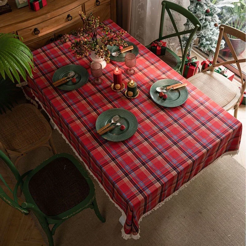 Buffalo Checked Tassel Tablecloth Rectangle Plaid Polyester Table Covers Holiday Picnic Kitchen Dining Room Christmas Decoration