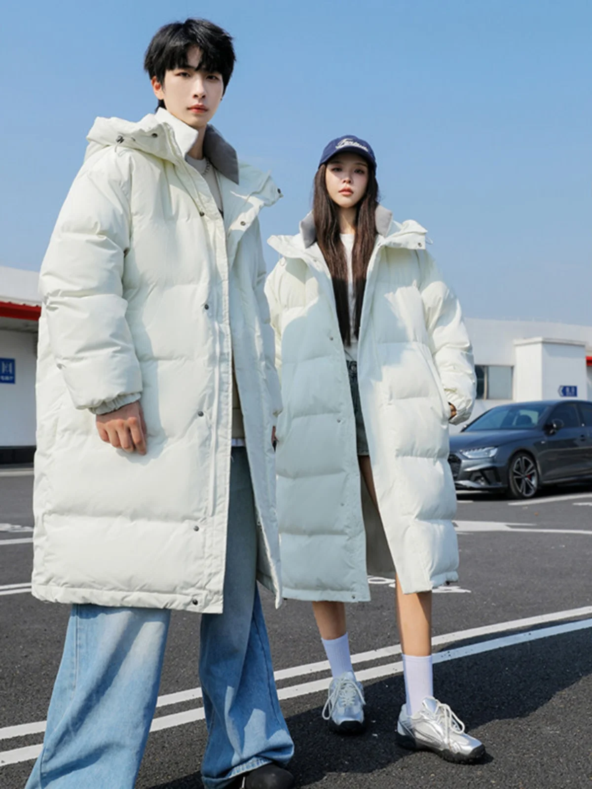 

Thiened Long down Cotton Jaet for Men And Women Winter Outerwear over Knee Cleanfit Couple Coats Youth ular Sle