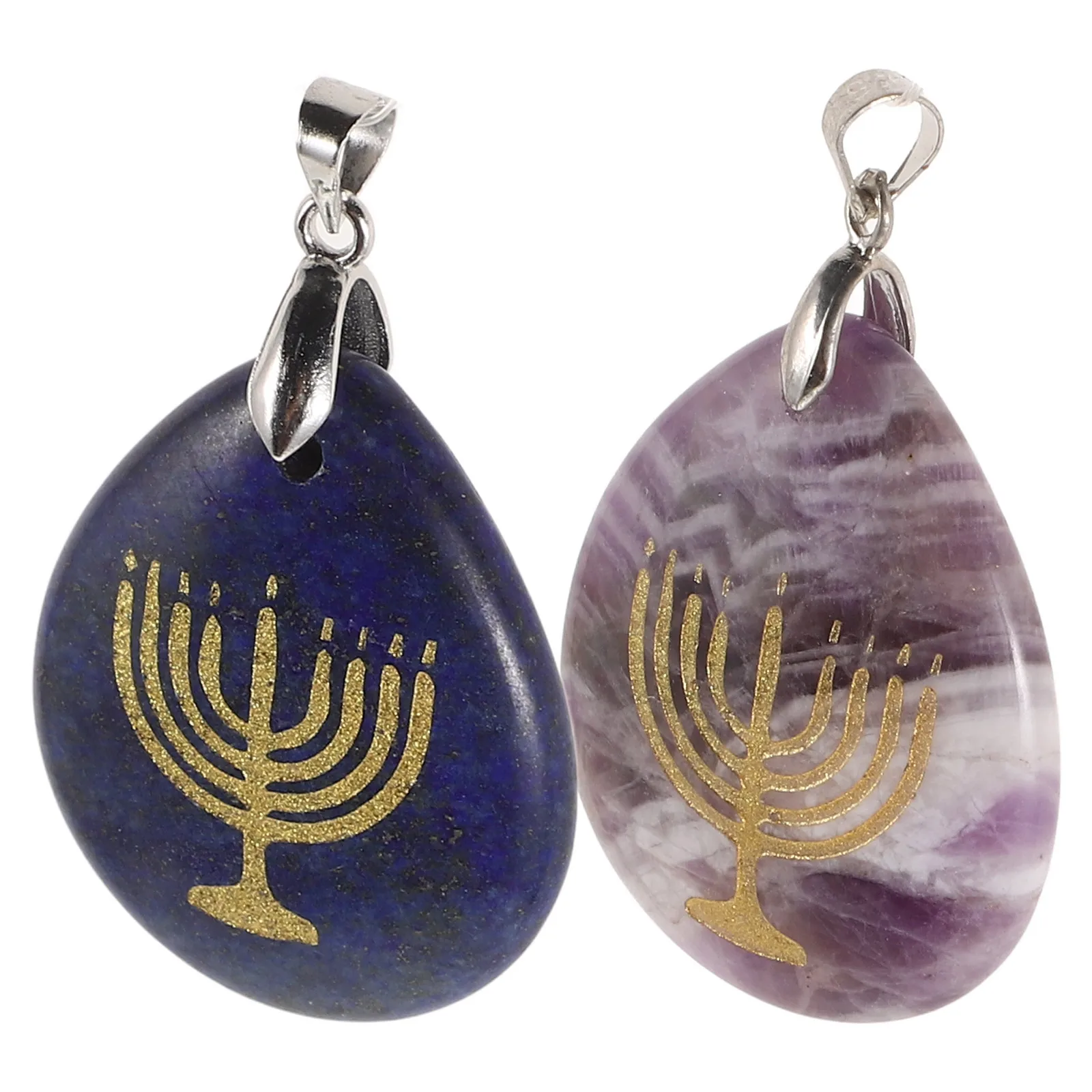 

2pcs Nine-hole Candlestick Pendant Natural Stone Jewelry Home Decor Bedroom Gift Water Drop Shaped Hanukkah Charm Ornament