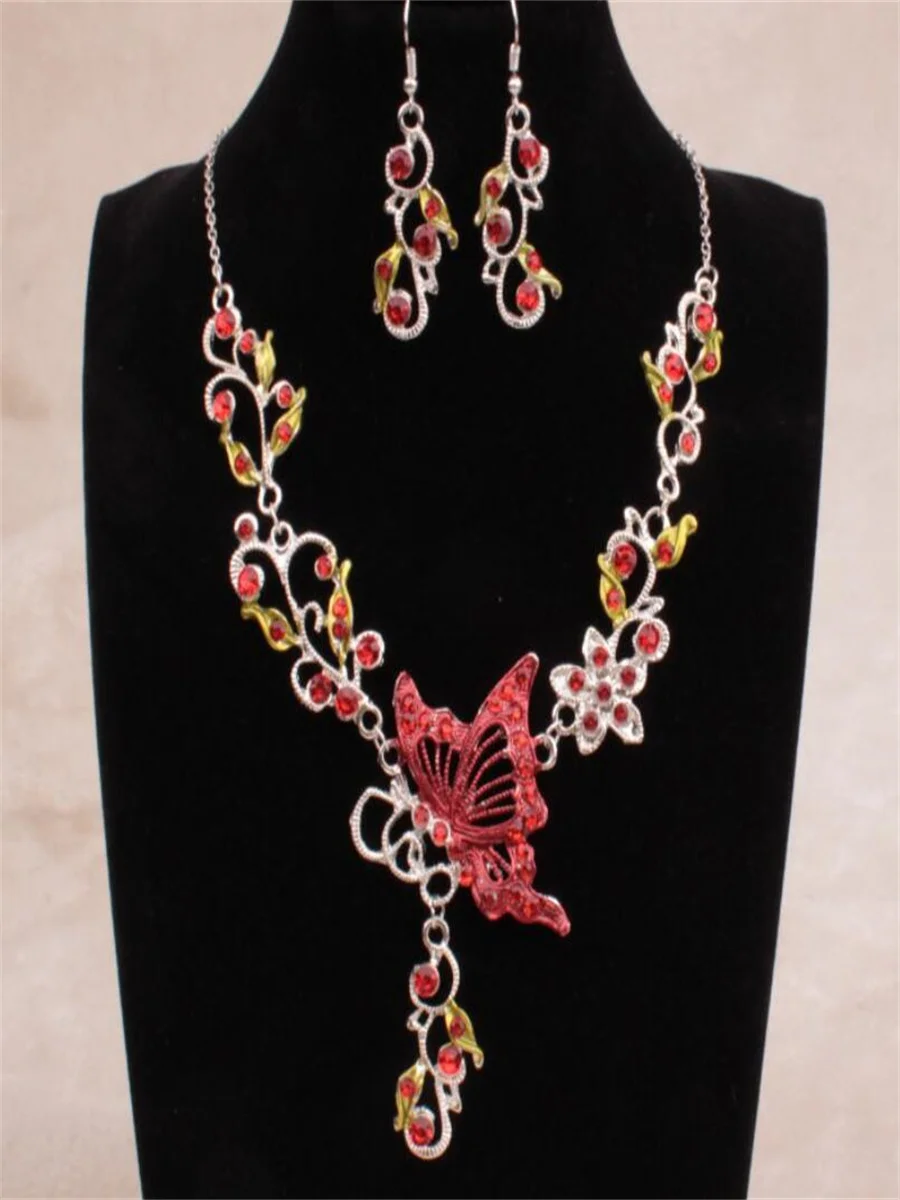 High-grade alloy jewelry accessories Butterfly national color earrings necklace set for woman