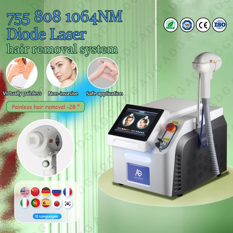 ADG New technology -28℃ handle 900W Painless Permanent Skin Rejuvenation Hair Removal 808nm Diode Laser Machine