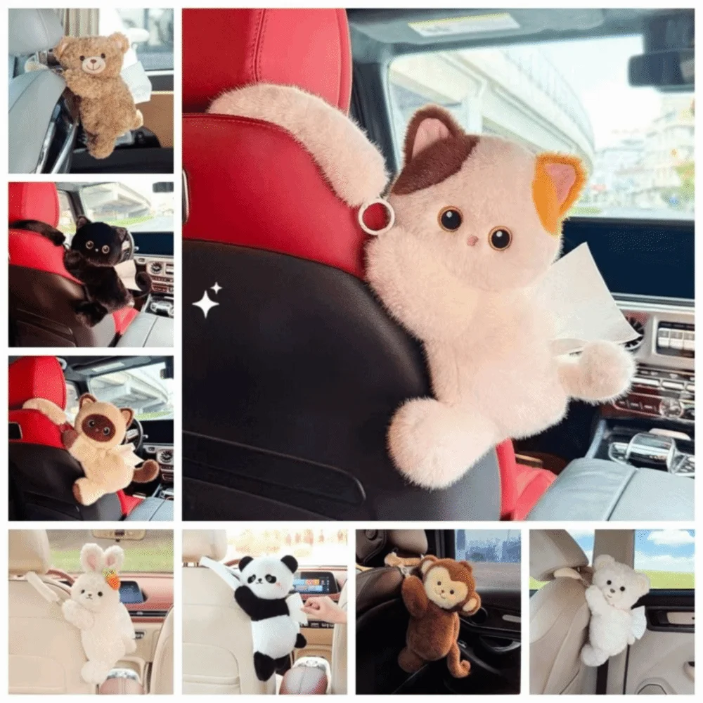 Cute Cartoon Cat Car Tissue Holder Animals Car Tissue Box Hanging Armrest Box Paper Case Car Inner Decor