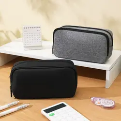 Estuche de lápices de nailon Simple de gran capacidad, caja de papelería de doble capa, bolsa de papelería portátil para estudiantes, suministros escolares