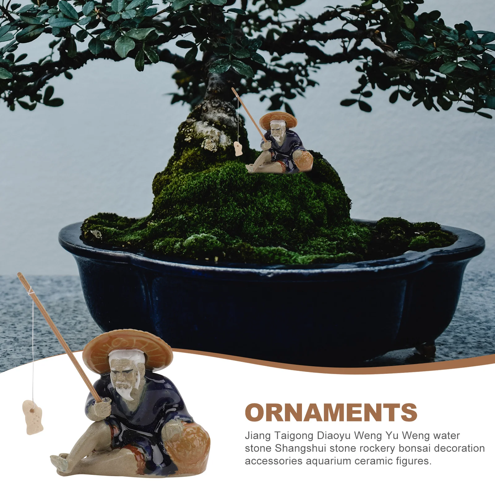 

1Pcs Fisherman Sculpture Stylish Ceramic Fish Tank Adornment Garden Outdoor Flowerpot Decoration Bonsai Display