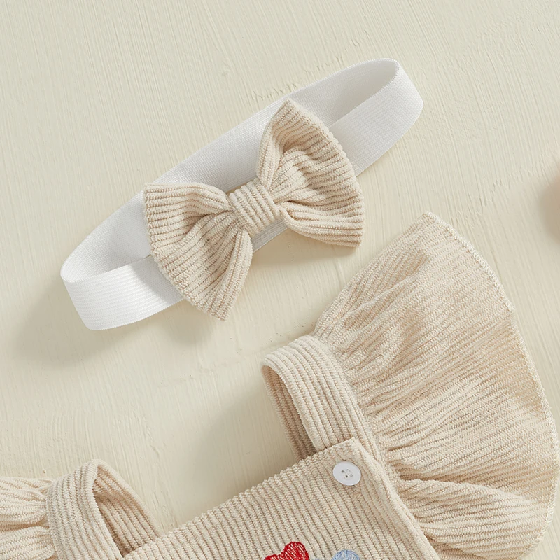 

Valentine s Day Baby Girls Romper with Flutter Sleeves and Heart Balloon Embroidery Includes Matching Headband