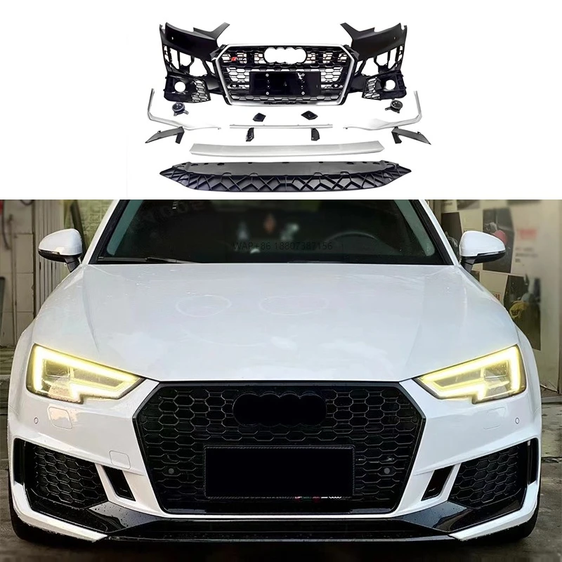 

2017-2019 A4 S4 B9 Replacement RS4 style Front bumper and grill Modification Upgrade front bodykit fitment for A4 S4 B9