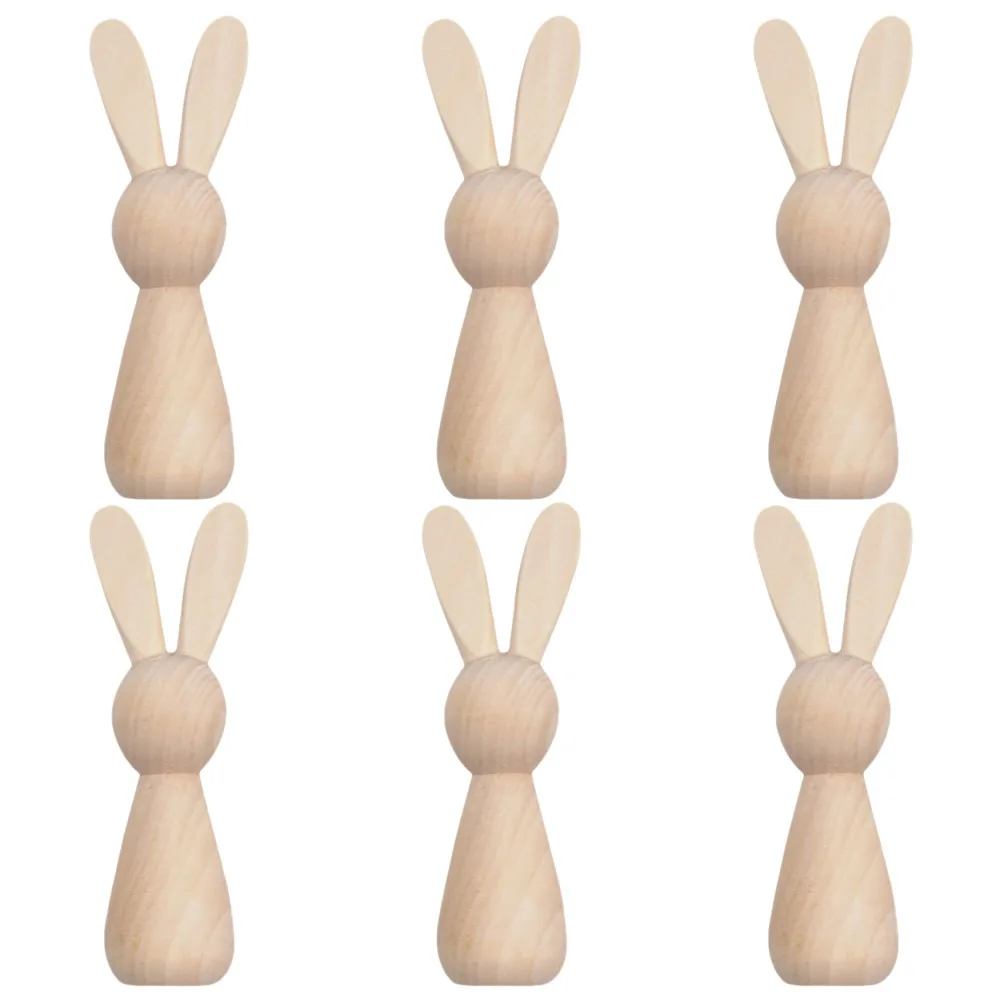Coelhinho de madeira inacabado, 6 peças, kit de artesanato diy, decorações de páscoa, crianças, adultos, mesa, jardim, ornamento, decoração de casa, fornecimento de artesanato