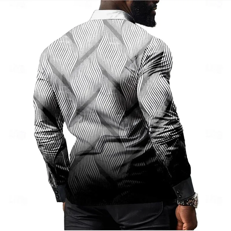 Kemeja Kasual Pria 2026 Motif Garis Formal Musim Panas Semi Gugur Kerah Lipat Lengan Panjang Hitam, Hijau Ukuran S-5XL Besar Pengiriman Cepat