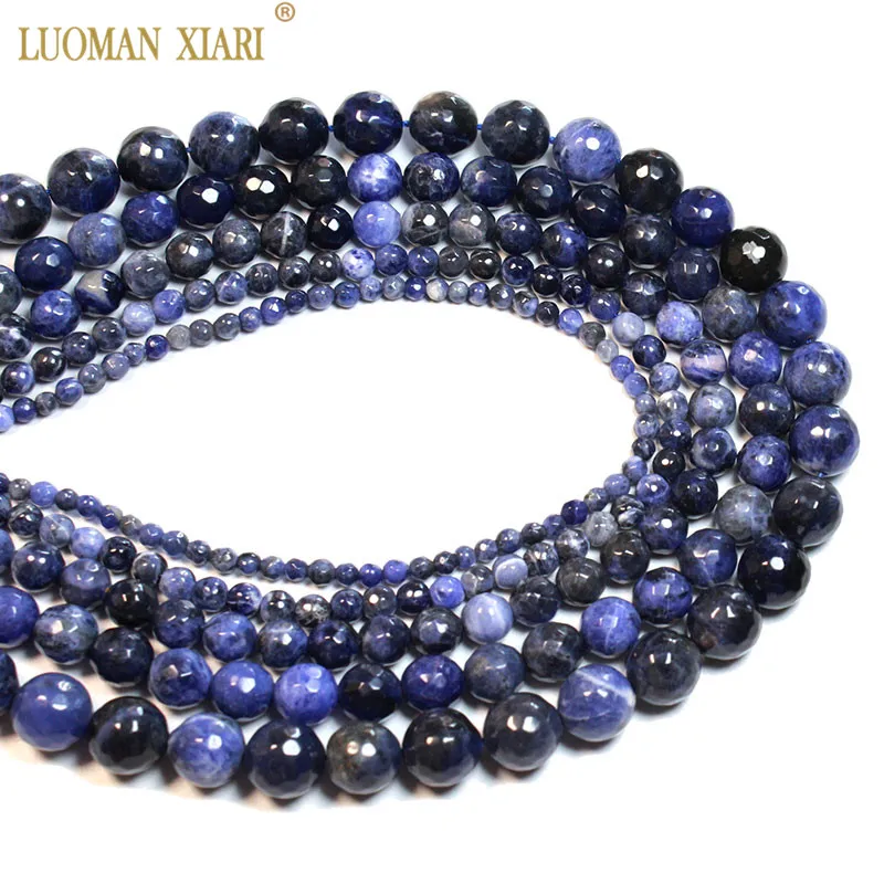 Wholesale Natural Faceted Blue Sodalite Round Stone Beads For Jewelry Making DIY Bracelet Necklace 4/ 6/8/10/12 mm Strand15\'\'