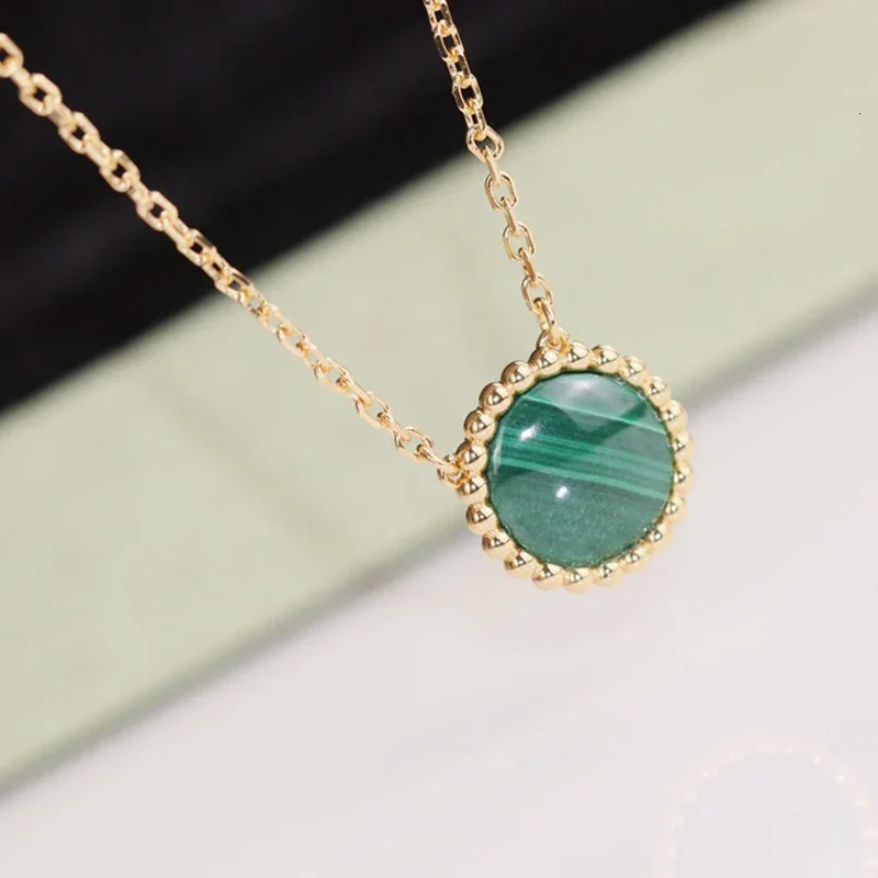 Top Brand Pure 925 Sterling Silver Jewelry For Women Green Beads Pendants Carnelian Rose Gold Necklace Luxury Malachite Charms