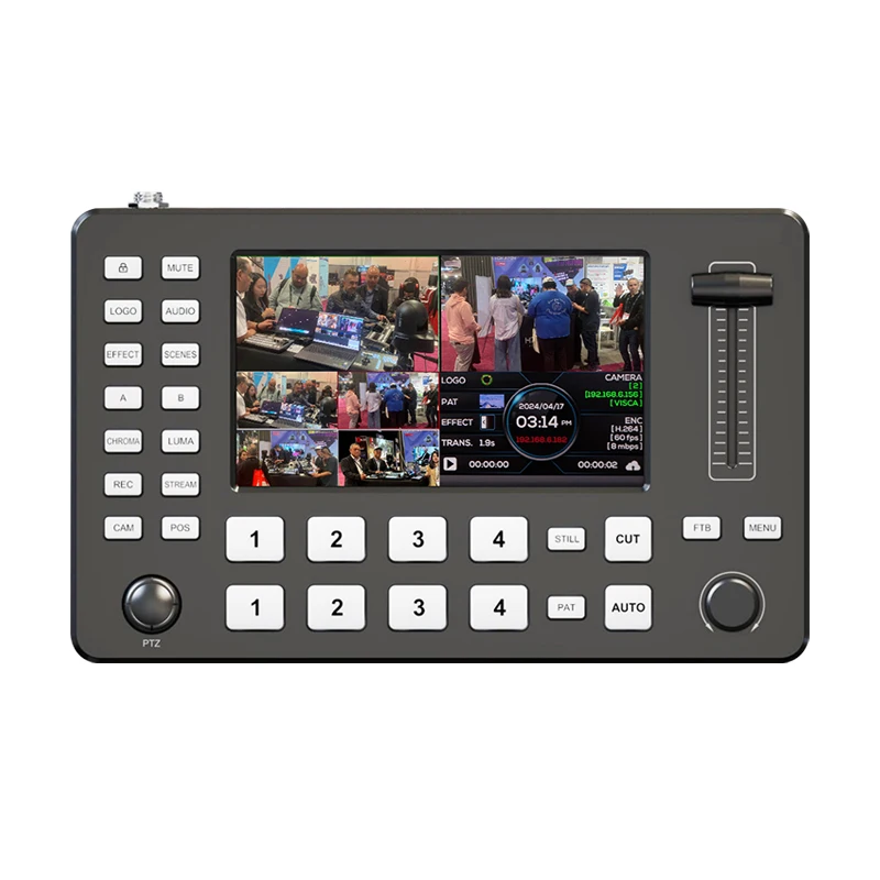 HDKATOV Mini Video Mixer Switcher With 4 HDMI Input, PTZ Controller With 5-inch HD Screen, Ideal For Live Streaming, Worship