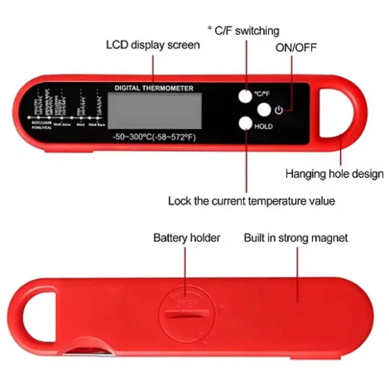 ميزان حرارة المطبخ الرقمي المقاوم للماء لطهي اللحوم في الفرن مع وظيفة إنذار شاشة LCD دوارة