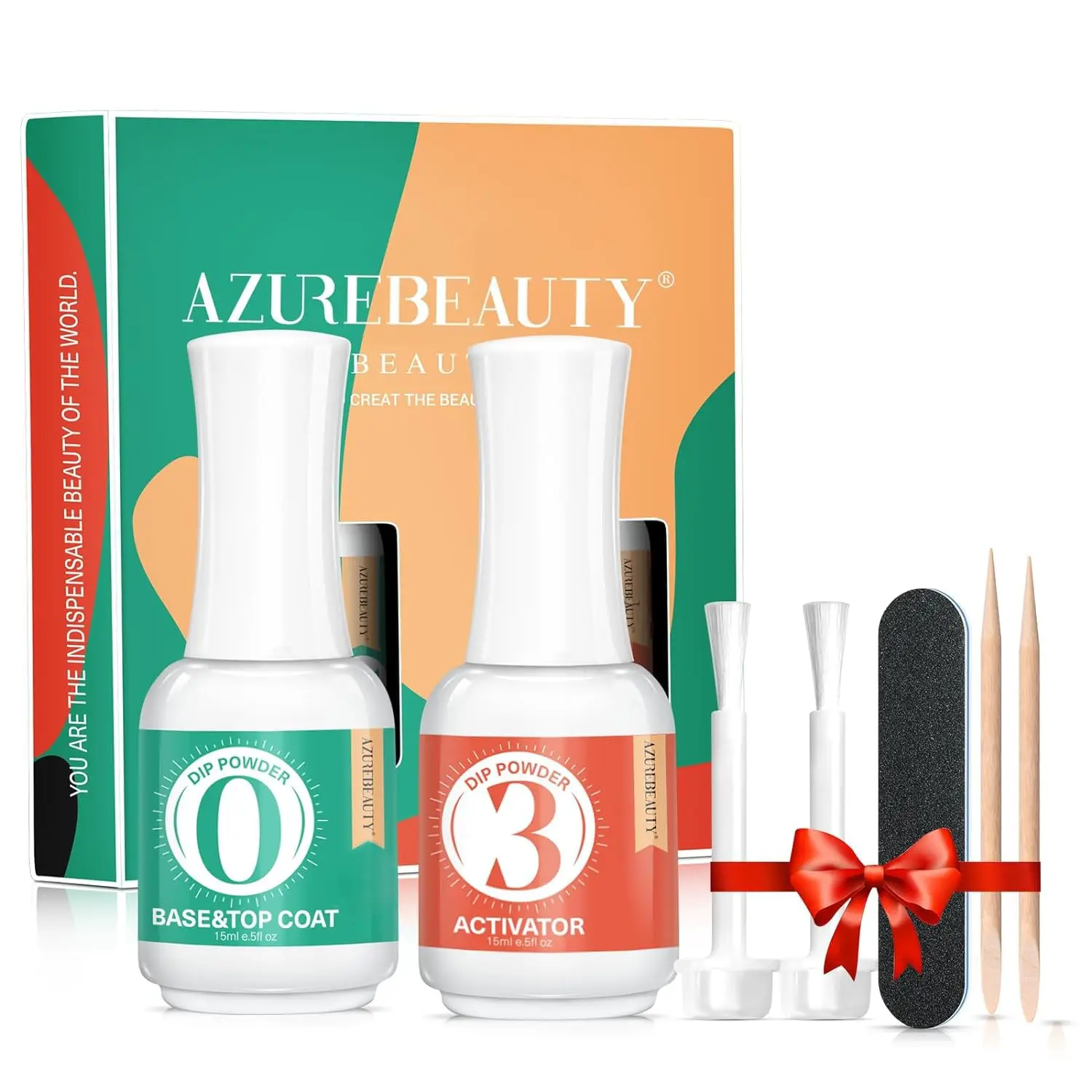 

Dip Powder Base & Top Coat with Activator, 2 in 1 Fast Drying, No Lamp Needed, DIY Nail Kit